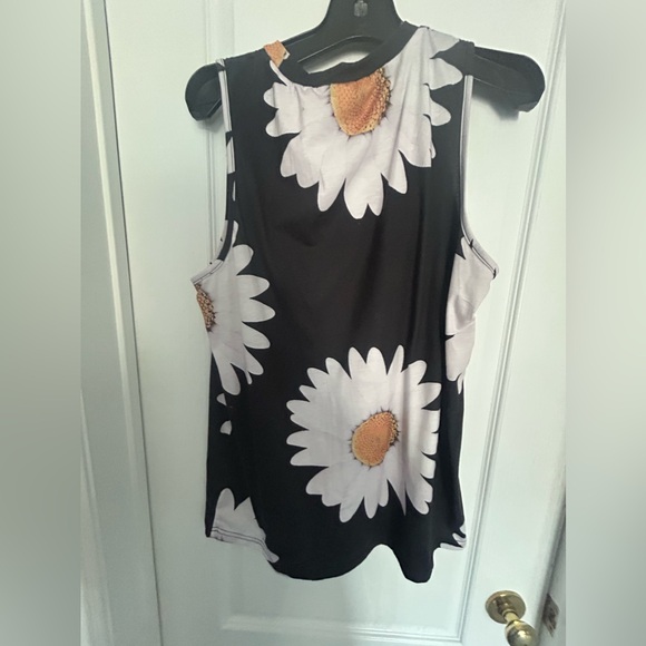 Soft Black Tank Top with Bright Daisies. Rarely worn. Like new. - Picture 3 of 5